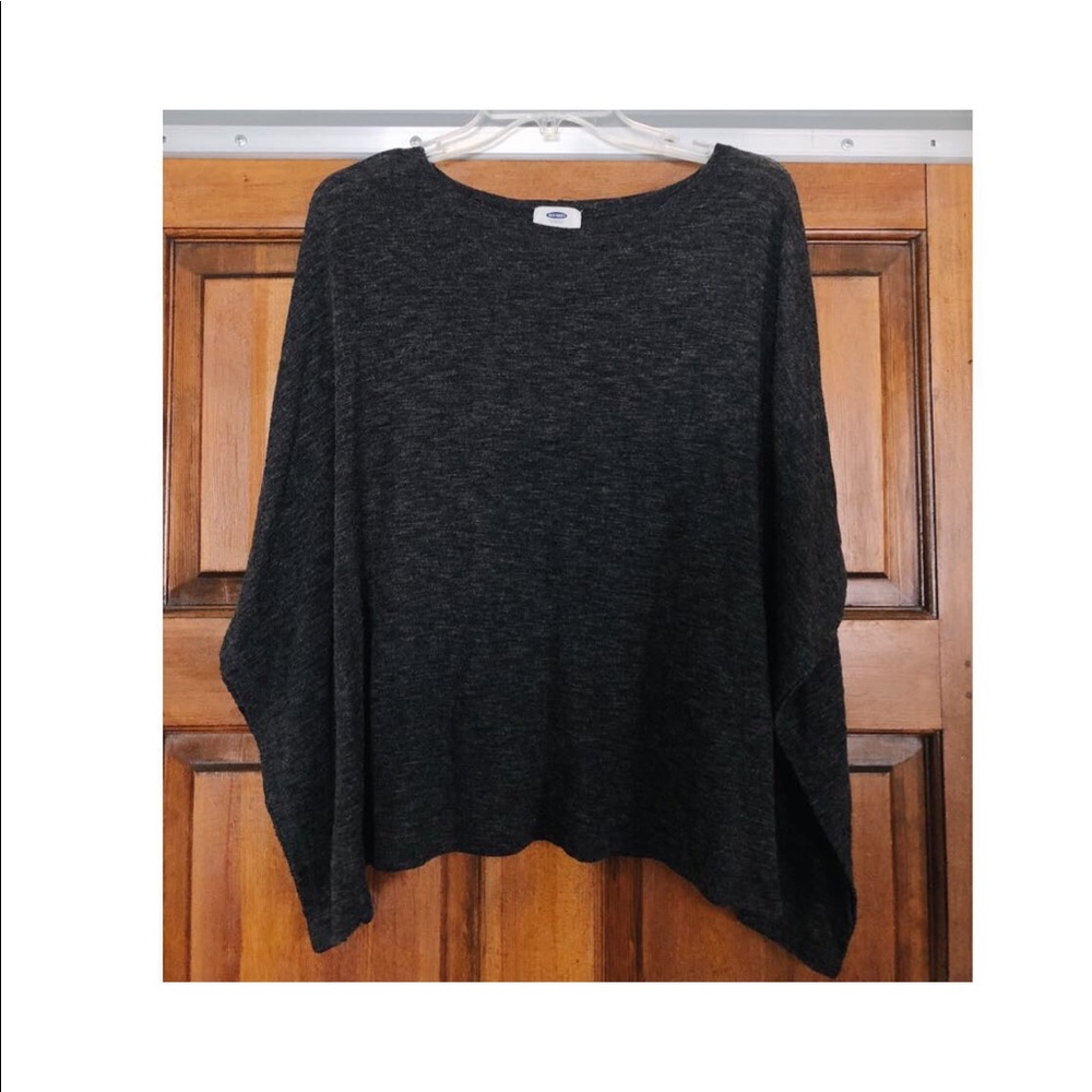 Gray Sweater with Bat Wing Sleeve